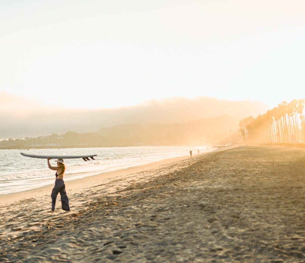 Women on beach at sunset