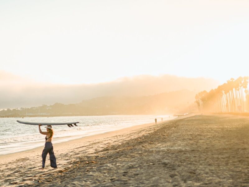 Women on beach at sunset